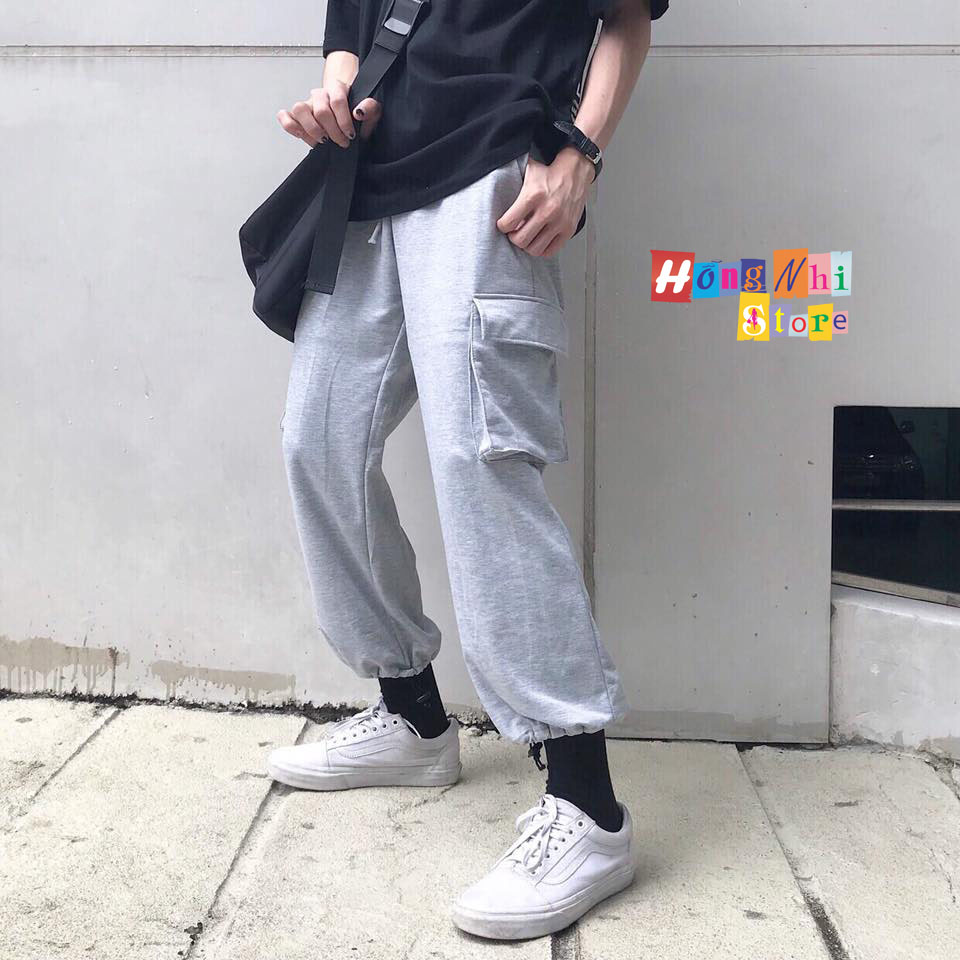Quần Jogger Box Unisex 2 Túi Lưng Thun Bo Lai Dáng Rộng Màu Xám - MM - M