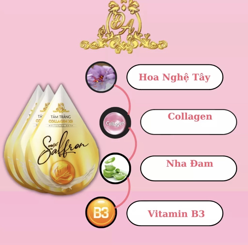 Tắm Trắng Body Collagen X3 Sữa tắm trắng body toàn thân Saffron Đông Anh Chính Hãng Hộp 3 Gói Bật Tông Tức Thì