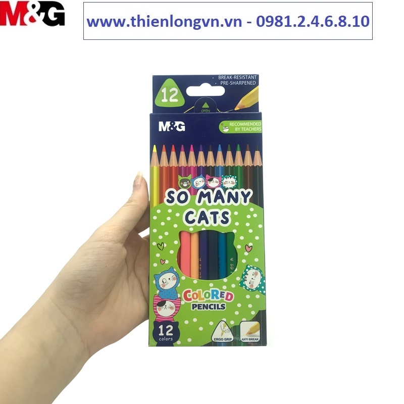 Chì gỗ 12 màu M&amp;G hình So Many Cat vỉ giấy - AWP343A1