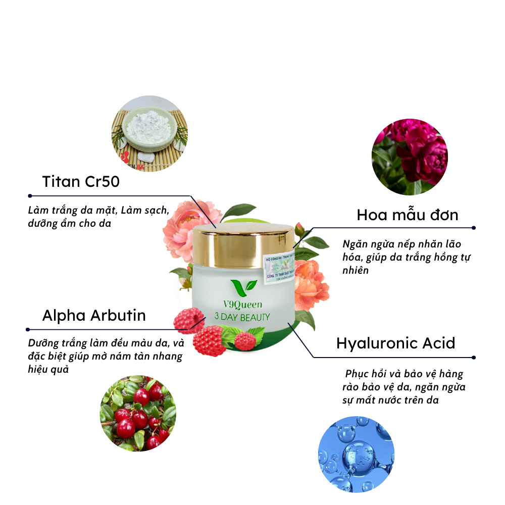Combo 3 Mỹ Phẩm V9Queen Giúp Mờ Nám Tàn Nhang, Dưỡng Trắng Da