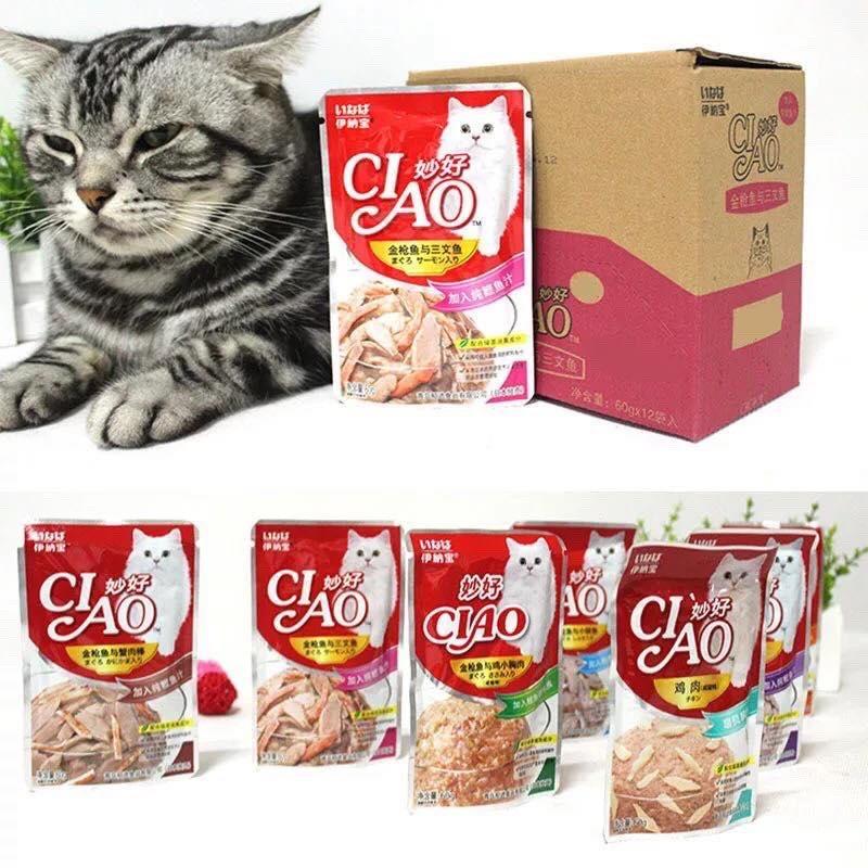 (SIÊU RẺ) Combo 10 gói 60g pate Ciao cho mèo MIX VỊ, THƠM NGON