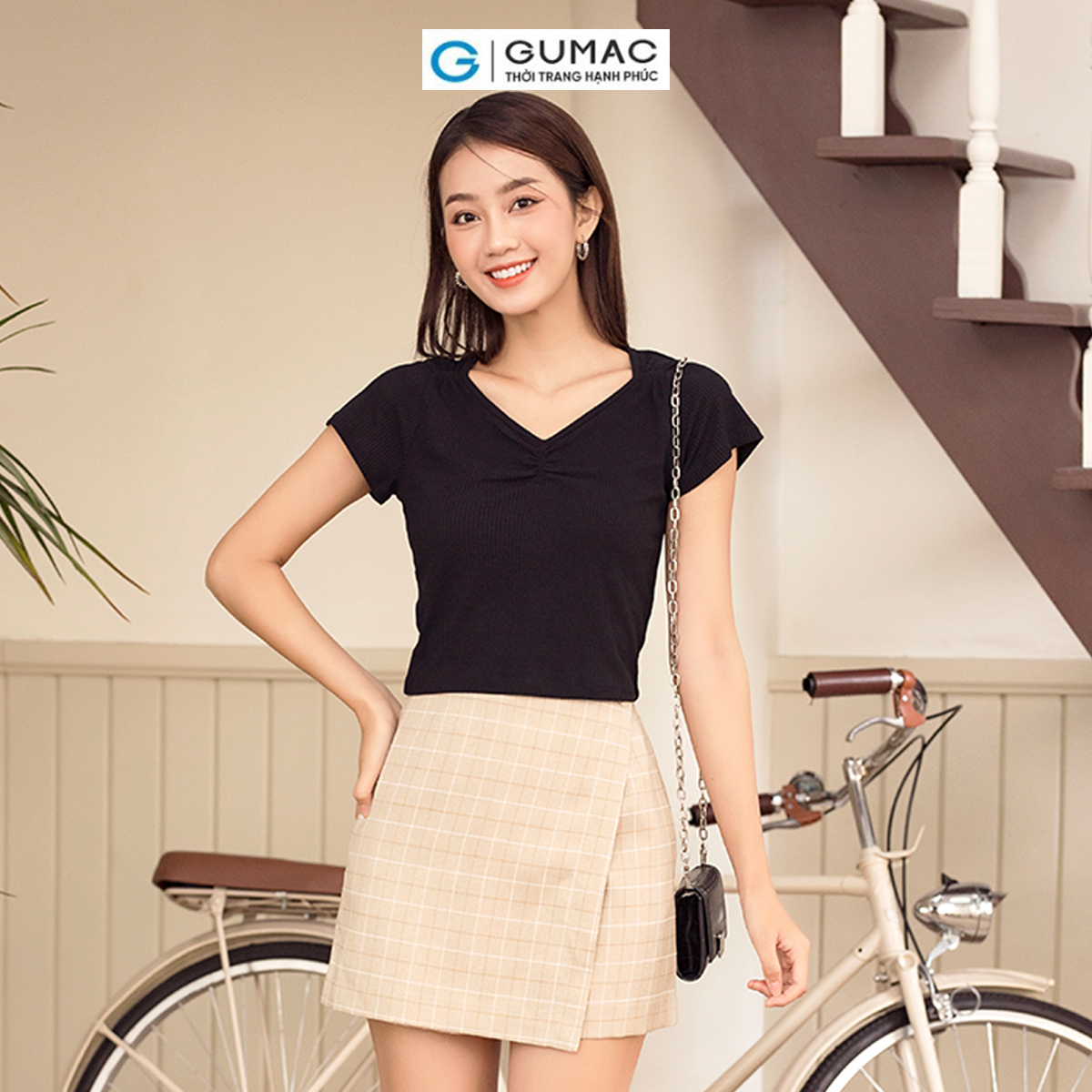 Quần caro giả váy thanh lịch trẻ trung thời trang GUMAC QD06024