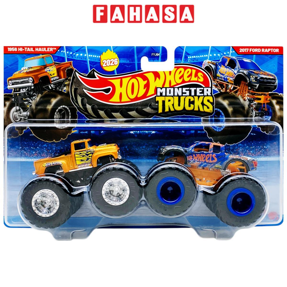 Đồ Chơi Bộ 2 Siêu Xe Monster Trucks - Hot Wheels FYJ64M - 1956 Hi-Tail Hauler + 2017 Ford Raptor