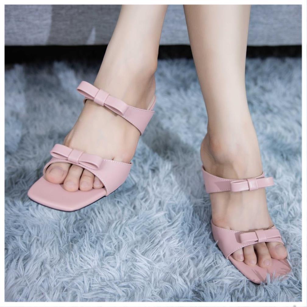 Giày Sandal đính nơ gót 7cm 4 màu xinh xắn ( giao hỏa tốc - ping - bảo hành 1 năm)