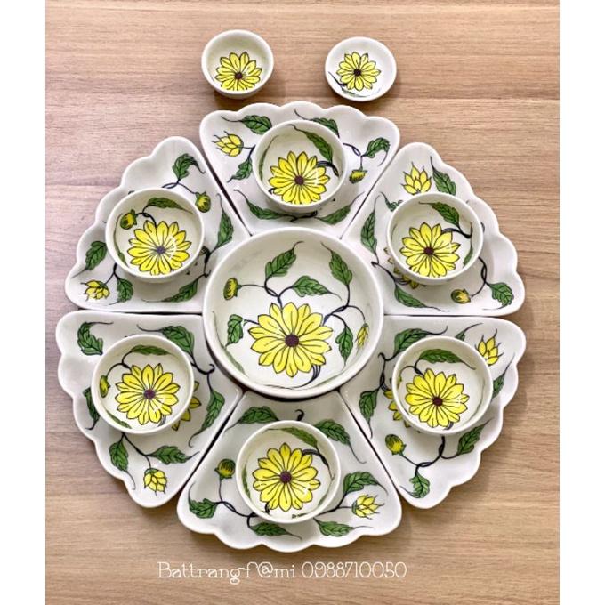Bộ bát đĩa hoa mặt trời hàng kĩ (mẫu vẽ mới)