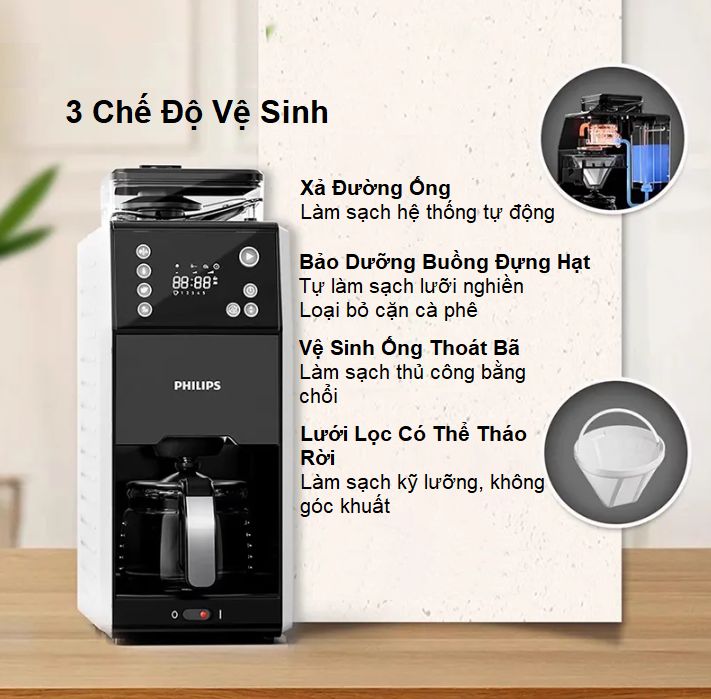 Máy pha cà phê Drip xay và pha tự động thương hiệu Hà Lan cao cấp Philips HD7901/10 - Hàng nhập khẩu