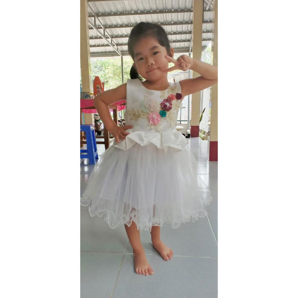 Đầm công chúa đính hoa nổi _3 màu trắng, đỏ, hồng_T9.105