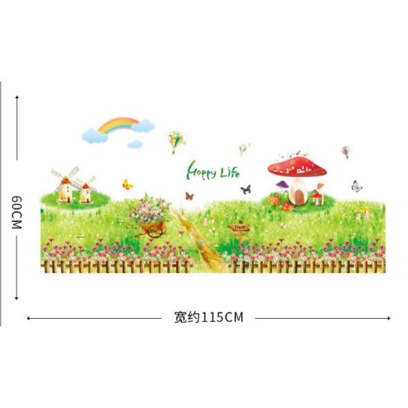Decal trang trí chân tường Hàng rào Happy life