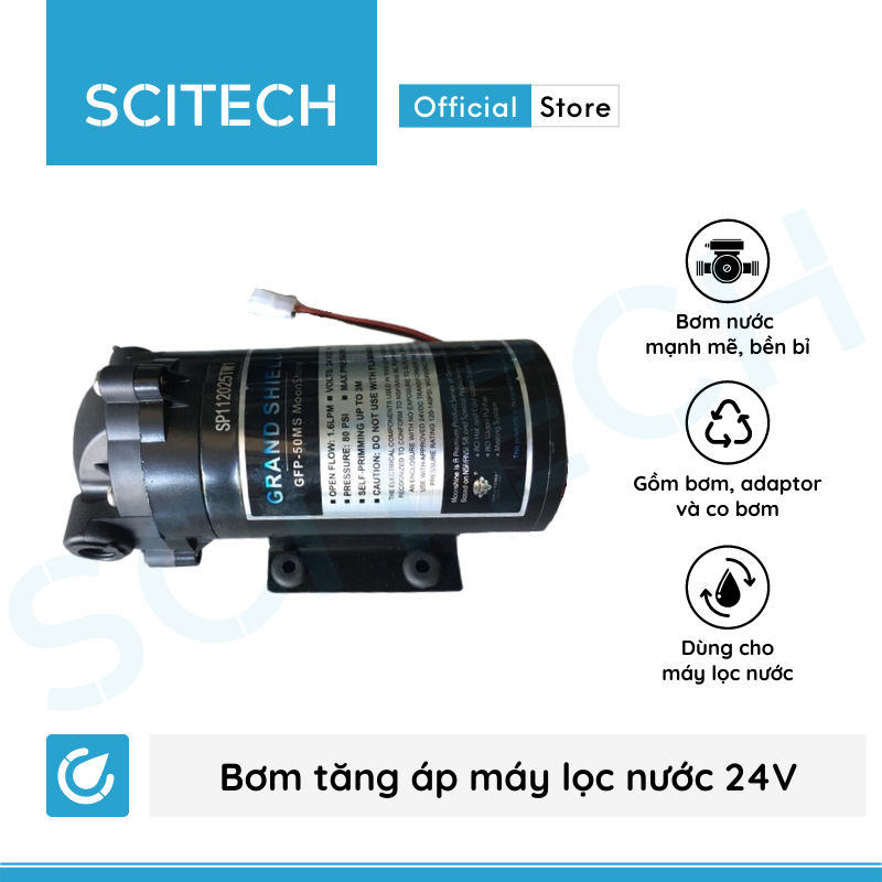 Bơm tăng áp máy lọc nước 24V (Tặng kèm co bơm) - Hàng chính hãng