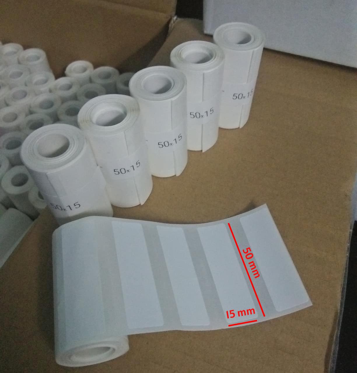5 cuộn giấy in nhiệt tem dán 50x15mm cuộn nhỏ dành cho máy in cầm tay mini