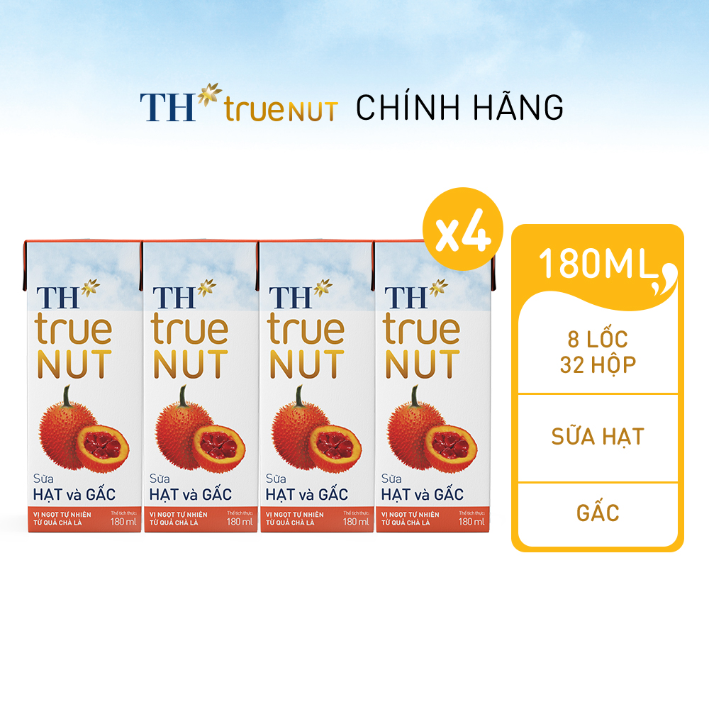 4 Lốc sữa hạt và gấc TH True Nut 180ml (180ml x 4 hộp)