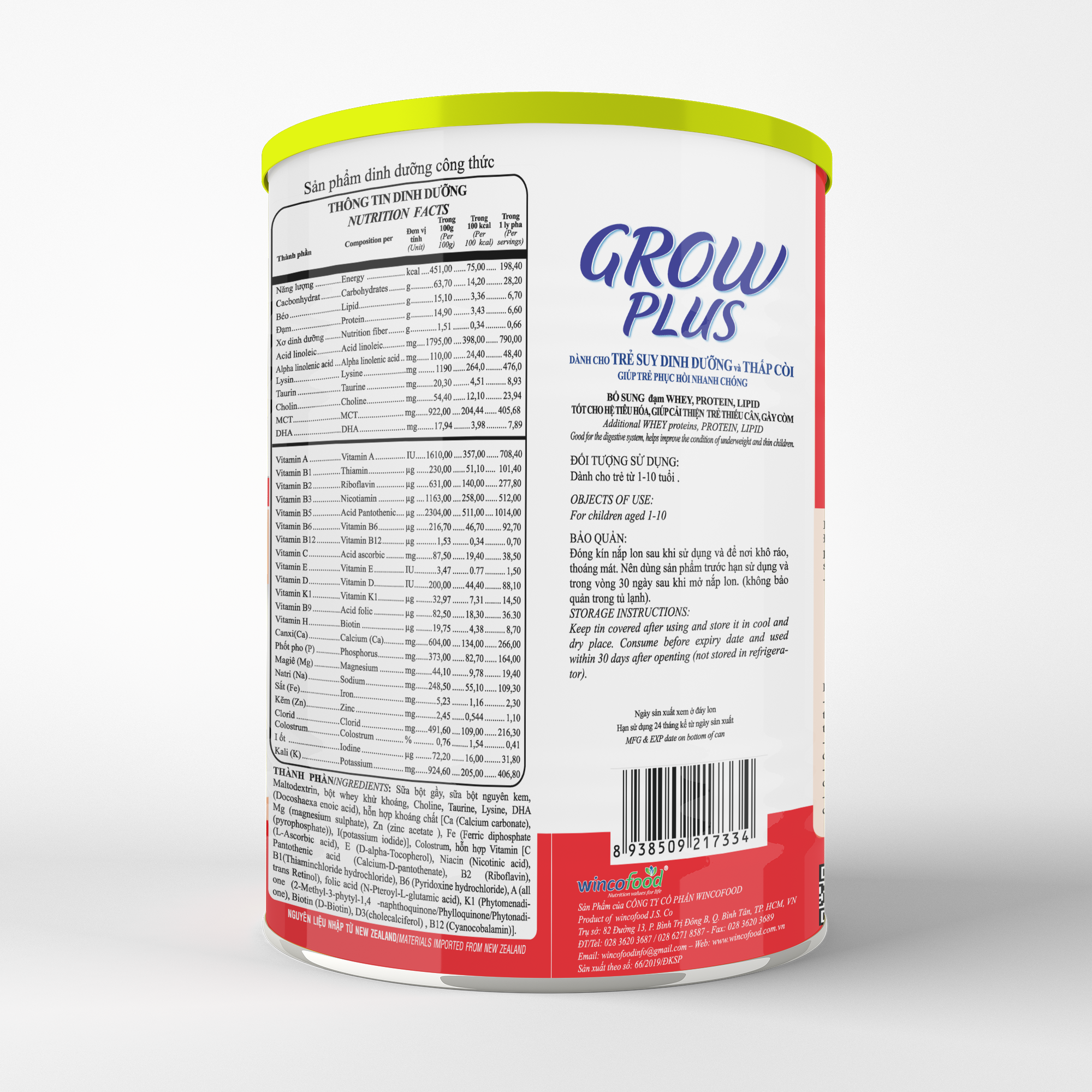 Sữa non Wincofood GROWPLUS 850g dành cho trẻ suy dinh dưỡng, thấp còi