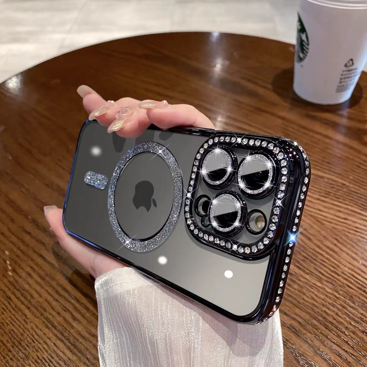 Ốp lưng cho iphone 15 pro max / 14 promax đính đá kim tuyến có lens bảo vệ camera - hàng nhập khẩu chính hãng