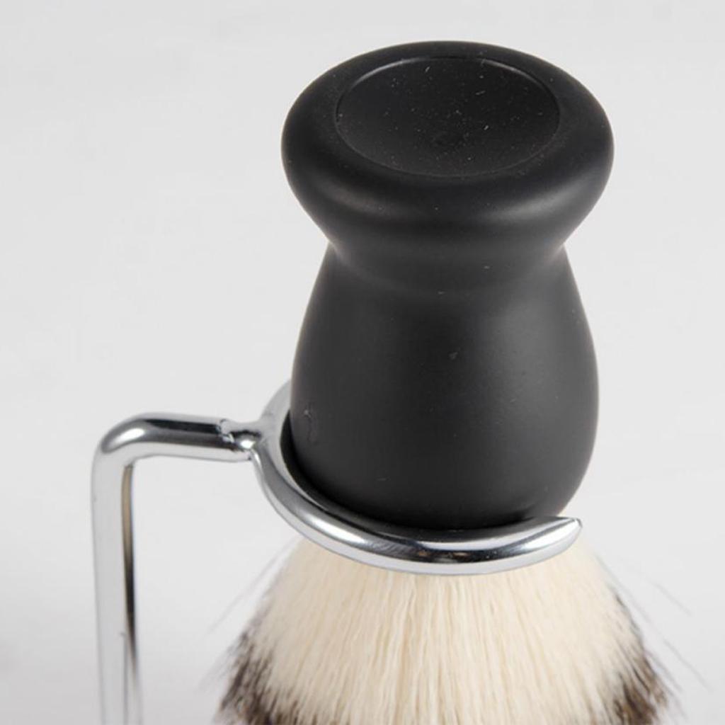 2 In1 Black Handle Shaving Brush With Iron Alloy Stand Holder Beard Cleaning