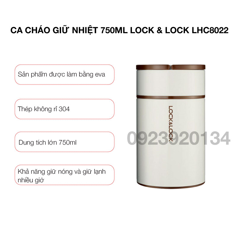 Ca cháo giữ nhiệt 750ml Lock &amp; Lock LHC8022