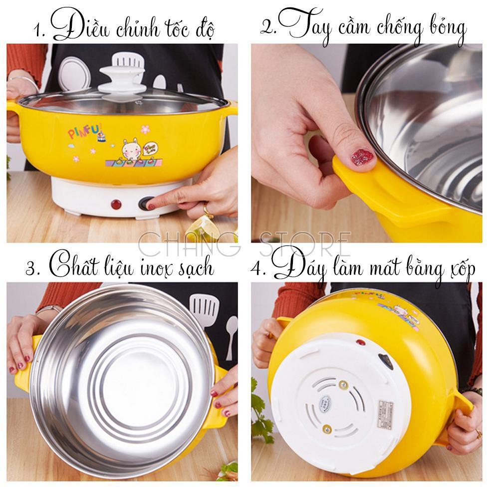 Nồi lẩu điện mini 24cm Nikai vung kính 1000W - Nồi lẩu đa năng gia đình 24cm siêu tốc Tiện Lợi