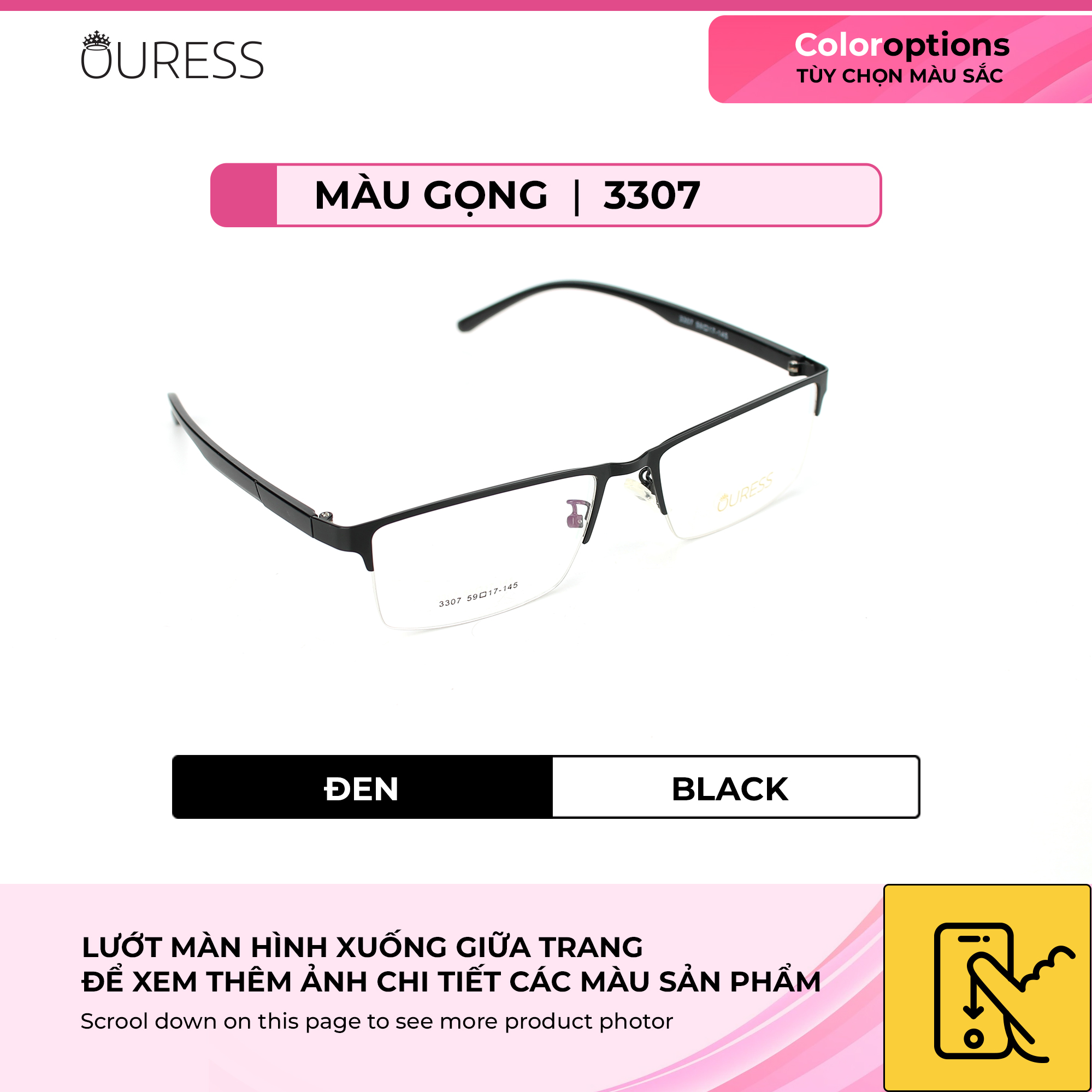 Gọng kính cận 3307 nửa khung hợp kim mắt kính OURESS thời trang nam nữ siêu bền