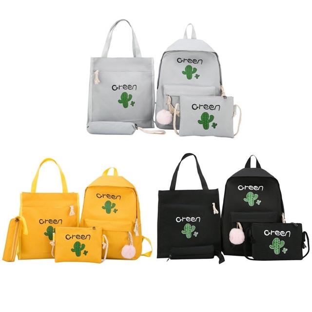 Balo thời trang, balo đi học, đựng laptop Balo Set 4 Món Cây Xương Rồng balo nữ vải
