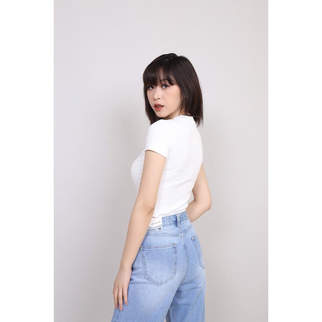 Áo Thun Nữ Croptop Cổ Tròn Dáng Ôm, Áo T-shirt Nữ Cổ Tròn Ôm Body CT Women