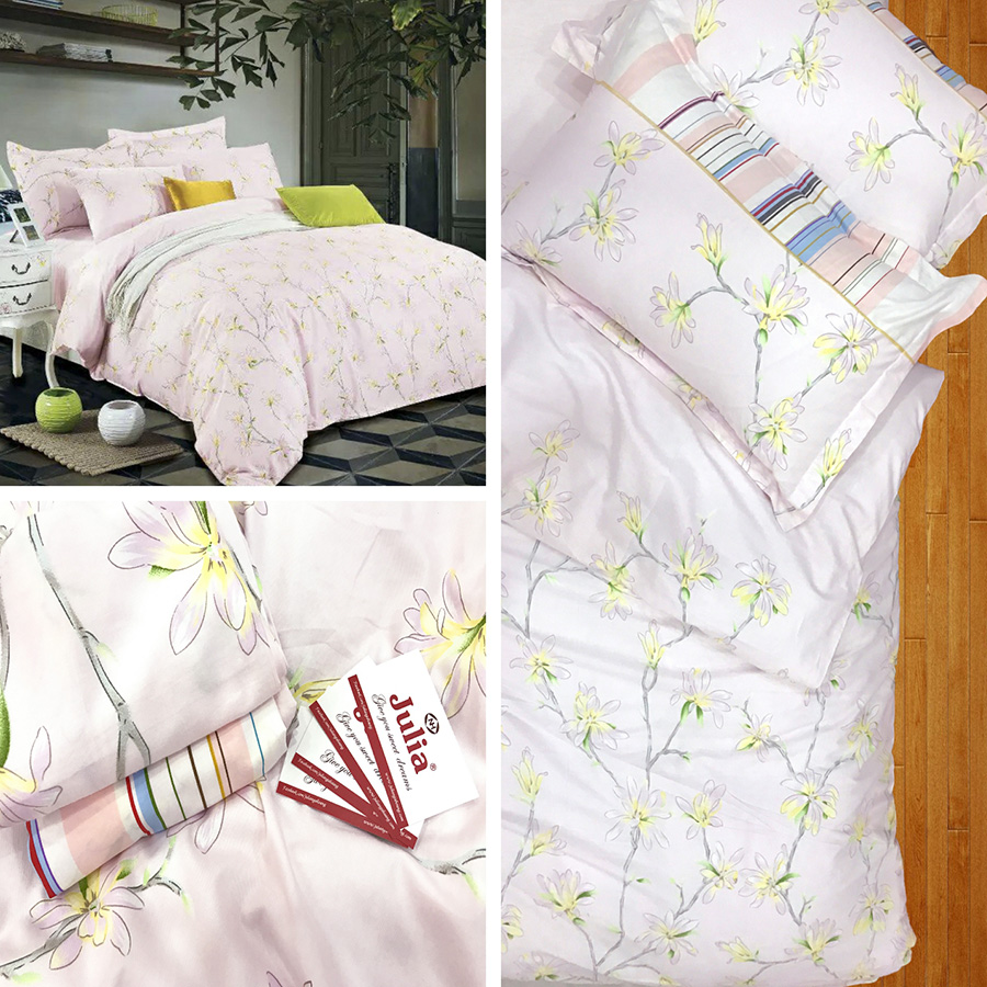Bộ Ga Gối 100% Cotton Sợi Bông Nhập Khẩu Hàn Quốc Julia BK232P