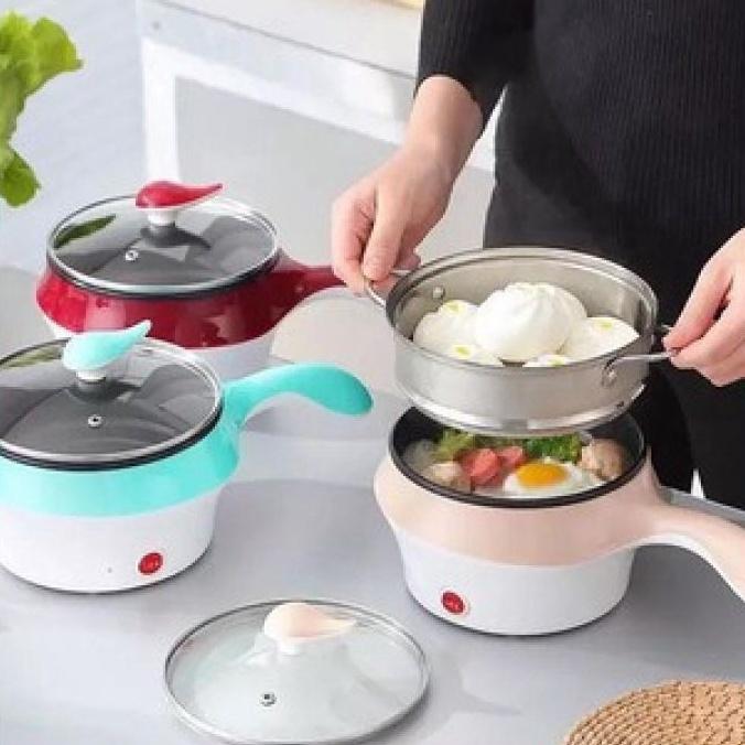 Nồi lẩu mini 2 tầng đa năng chống dính kèm khay hấp tiện lợi