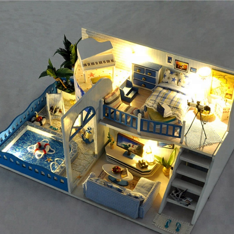 Mô hình nhà DIY Doll House Mediterranean Village Biệt thự Địa Trung Hải Kèm Mica Chống bụi