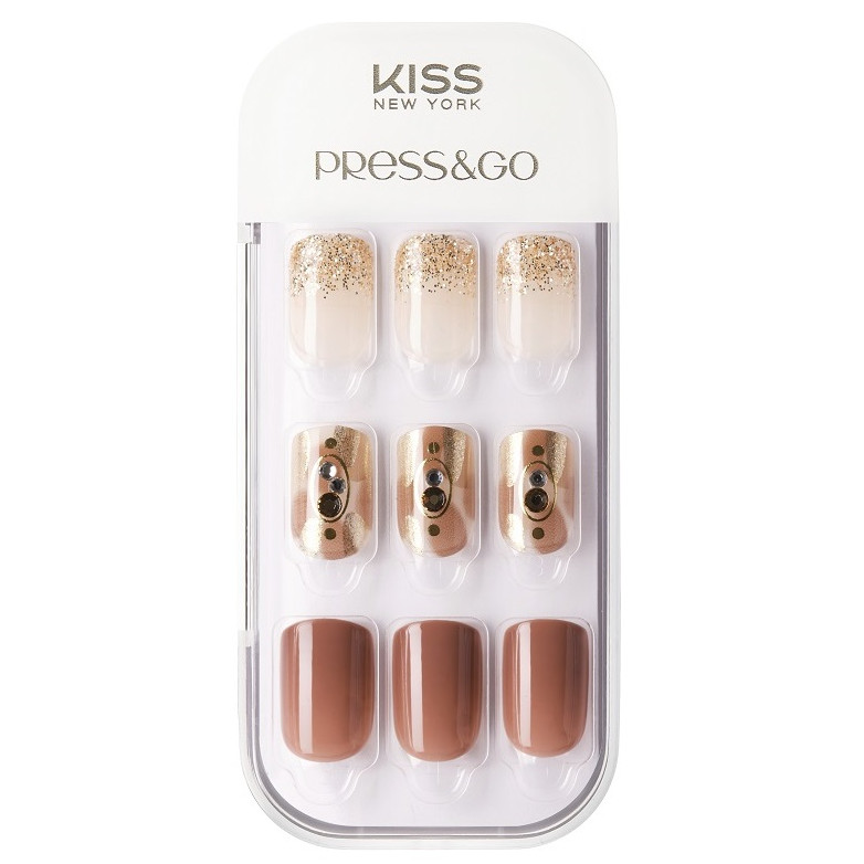 Bộ 30 Móng Tay Gel Tự Dán Press &amp; Go Kiss New York Nail Box - Golden Brooch (KPNA23KA)