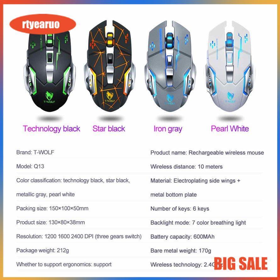 Chuột 2.4g USB Máy tính không dây Máy tính chơi game Đèn nền Chuột im lặng có thể sạc lại