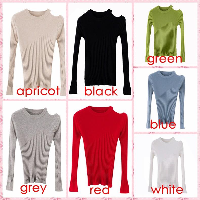 Áo nữ dệt kim dài tay cổ tròn màu trơn thời trang