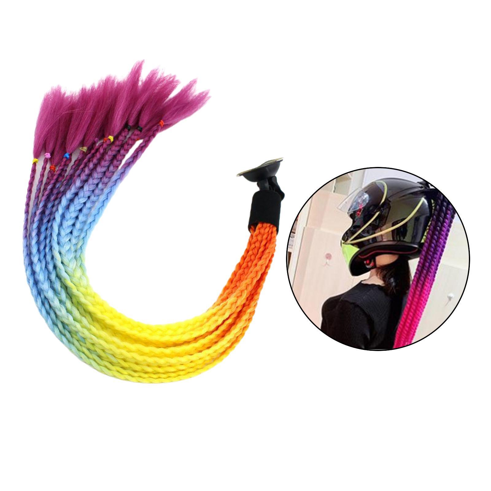 2x 55cm Hair Helmet Pigtail Gradient Ponytail for Motorcycle