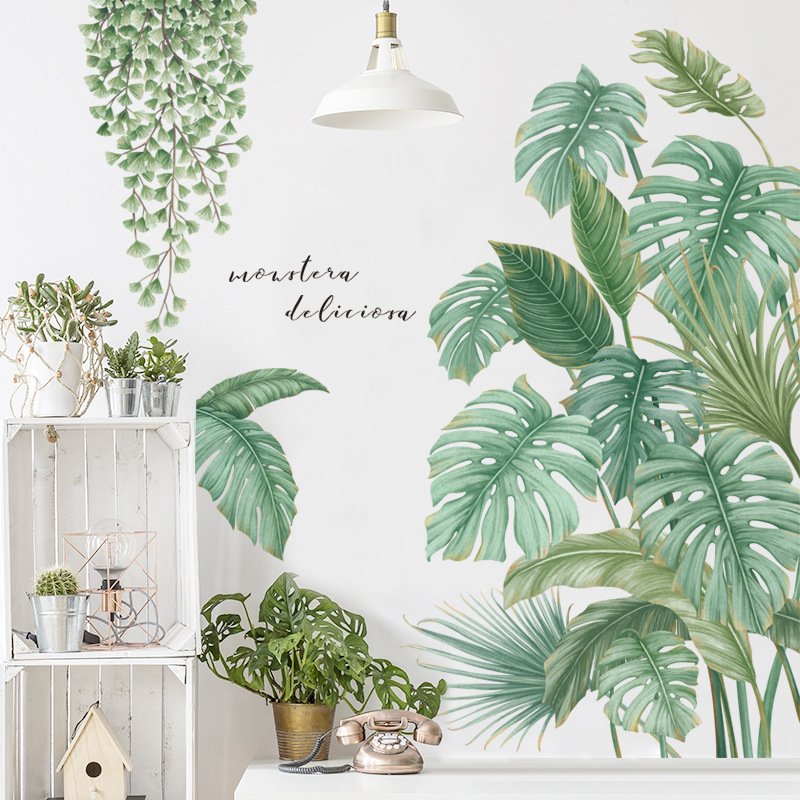 Decal dán tường lá cây nhiệt đới trang trí tươi mát