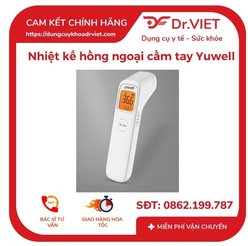 Nhiệt kế hồng ngoại cầm tay Yuwell YT-1 chính hãng nhập khẩu và phân phối chính ngạch đảm bảo chất lượng màn hình LCD, hiện thị chữ rõ ràng, cho kết quả nhanh chỉ sau 1s-2s - Drviet