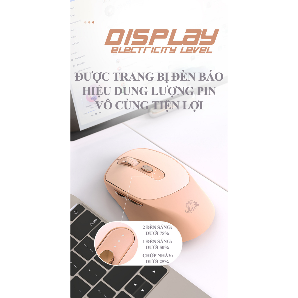 Chuột không dây pin sạc Vinetteam X7 kết nối 2 chế độ Bluetooth, Wireless dùng cho mọi thiết bị máy tính, Laptop - hàng chính hãng