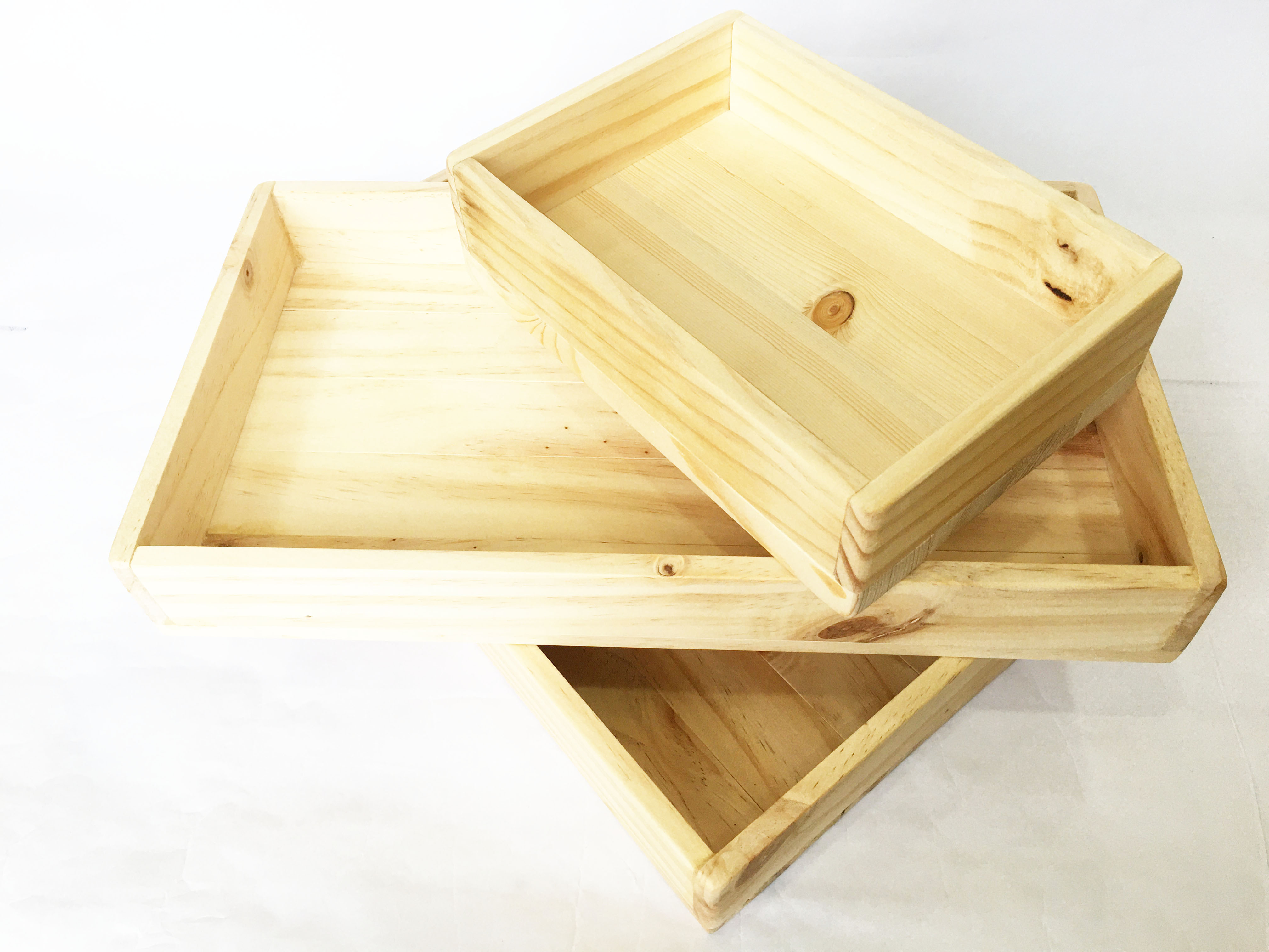 Combo 2 khay gỗ tự nhiên đa năng chữ nhật size S (D23xR16xC6) và size M (D40xR23xC5.5) gỗ thông