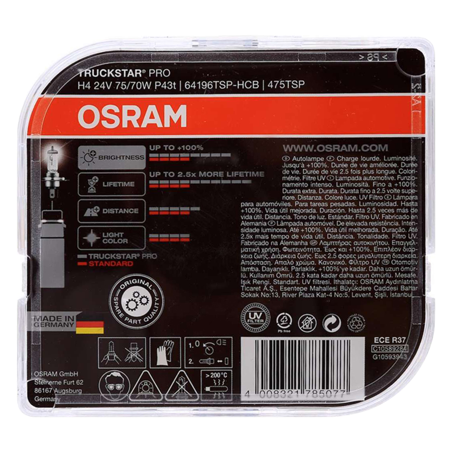 Bộ 2 Bóng Đèn Osram H4 Truckstar Pro (70W) - Trắng