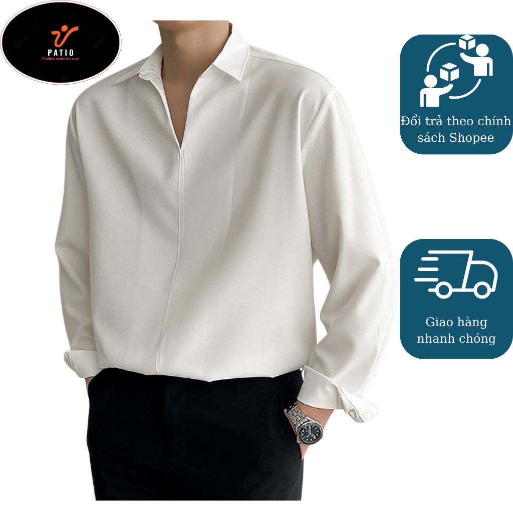 Sơ mi nam nữ cổ V vải lụa JBAGGY, Áó sơ mi form rộng Unisex nam nữ tay dài Hàn Quốc SMCV