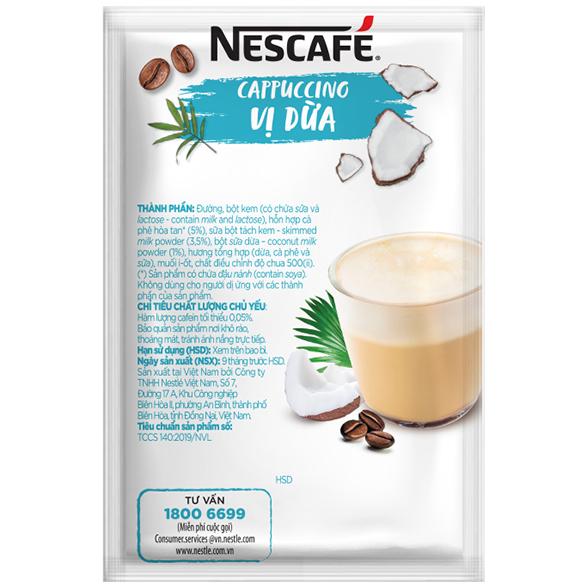 [Tặng 1 bình nước Lock&amp;Lock 1.2L] Combo 2 hộp cà phê hòa tan Nescafé Cappuccino vị dừa bao bì mới (Hộp 10 gói x 20g)