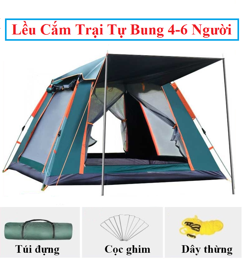 Lều Cắm Trại Du Lịch Dã Ngoại, Lều Phượt Tự Bung 4 đến 6 người Chống Thấm Nước Chống Muỗi Gấp Gọn Tiện Lợi