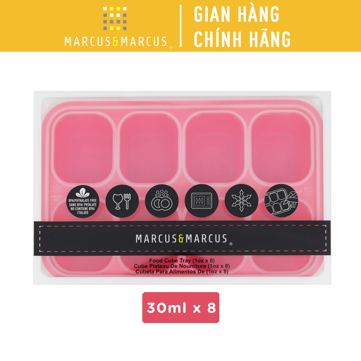 Khay silicon trữ đông đồ ăn dặm cho bé Marcus & Marcus - Marcus (30ml x 8 ngăn)