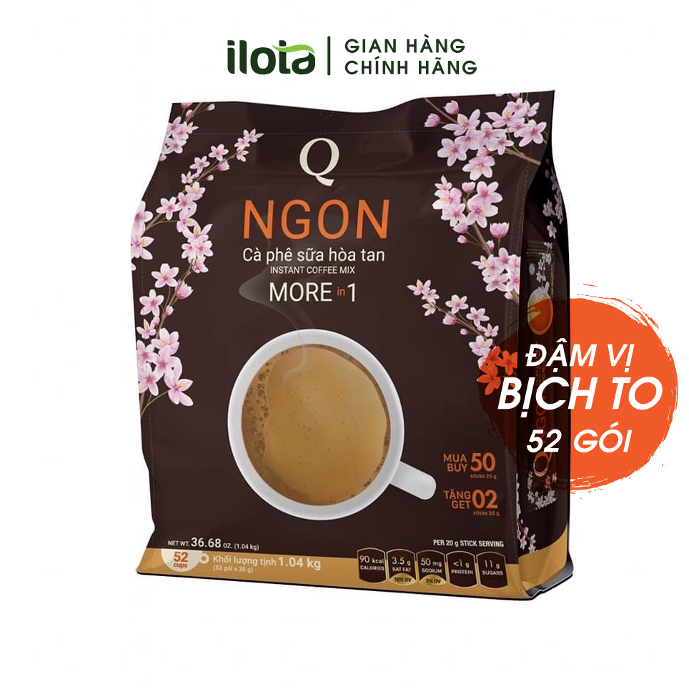 Cafe Hoà tan 3 in 1 Ngon (Bịch To 52 gói) Trần Quang