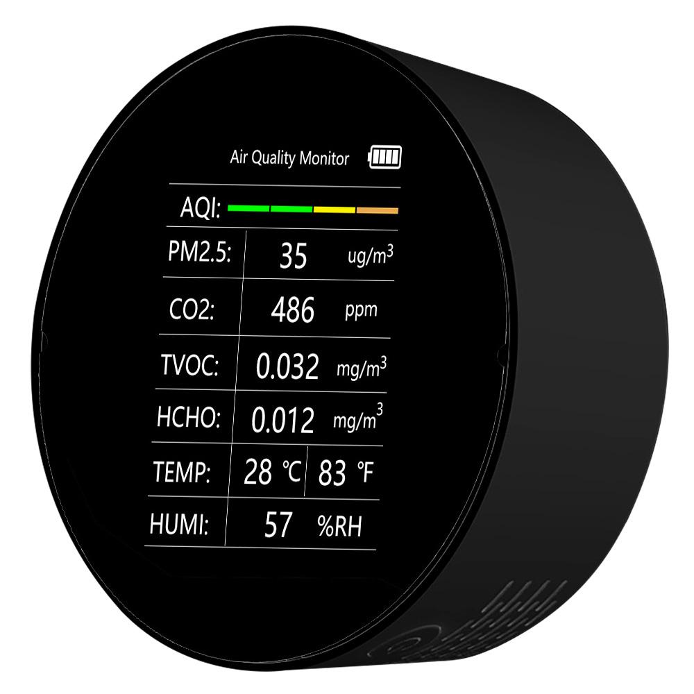 Multifunctional Air Quality Detector 7 In 1 PM2.5 TVOC CO2 HCHO Temperature Humidity AQI Detector Home Desk Office Car Indoor Air Quality Monitor