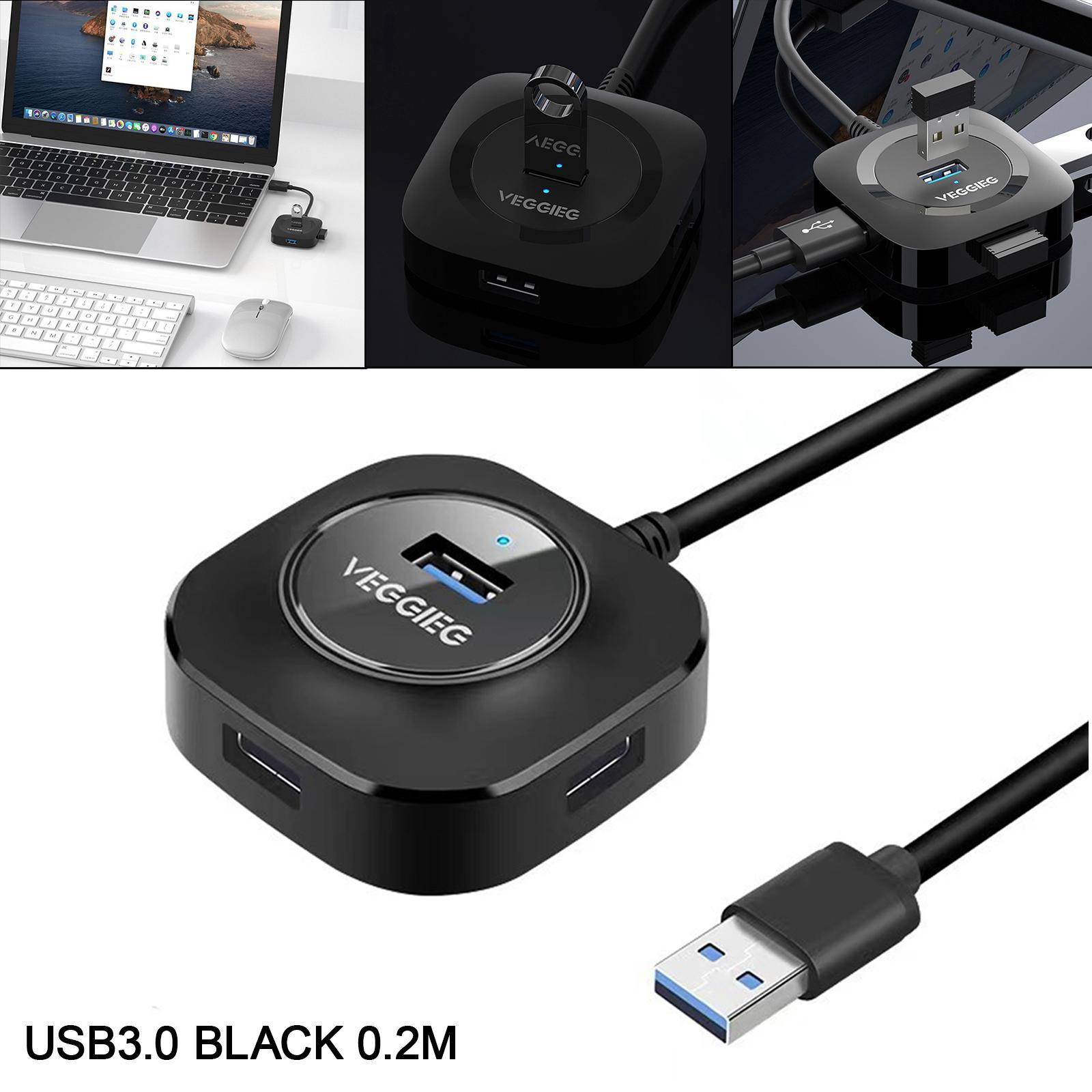 4 Ports USB Hub Connectors Expansion for Laptop USB3.0 black 0.2m