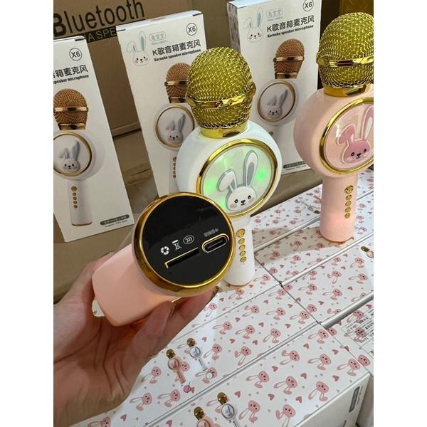 Micro Karaoke Bluetooth Không Dây Kèm Loa X6 Hình Thỏ Đáng Yêu Âm Thanh Hay Trầm Ấm Hát Hay Bắt Mic Tốt Bảo Hành 6 Tháng