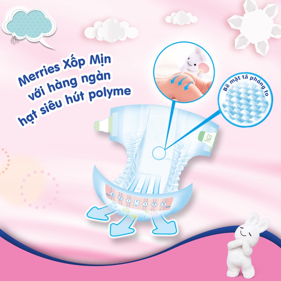 Tã/Bỉm dán Merries size M - 64+4 miếng