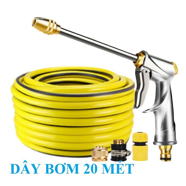 Bộ dây vòi xịt nước rửa xe, tưới cây . tăng áp 3 lần, loại 20m 206701-2 đầu đồng, cút, nối đồng nhựa
