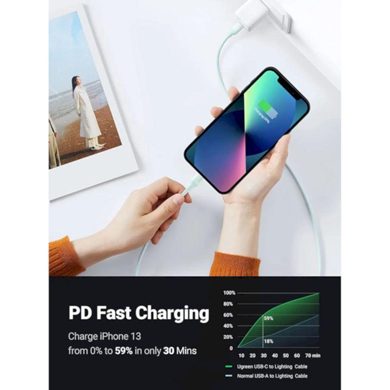 Ugreen UG20308US387TK 1M màu xanh lá Cáp sạc Usb Type C ra dành cho apple Lightning Silicone - HÀNG CHÍNH HÃNG