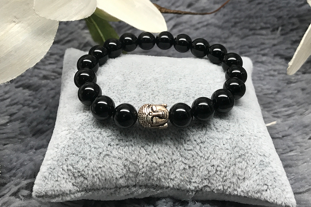 Vòng Đá Thạch Anh Tóc Đen Mix Charm Phật Bạc Ngọc Quý Gemstones TA048