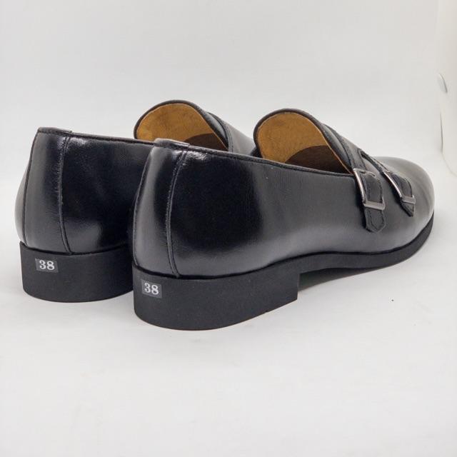 Giầy lười công sở nam cao cấp Double Monk strap da bò tấm siêu đẹp Tomshoes