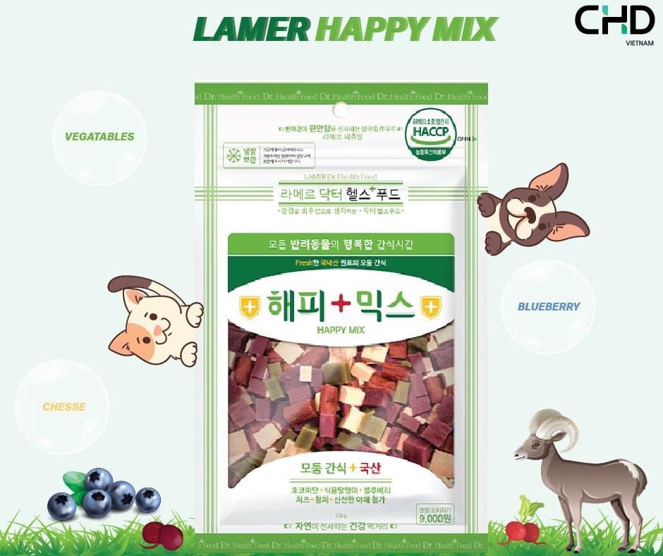 SNACK 4 VỊ MIX ĐẦY ĐỦ &amp; CÂN BẰNG DINH DƯỠNG CHO CHÓ LAMER HAPPY MIX TÚI 130G