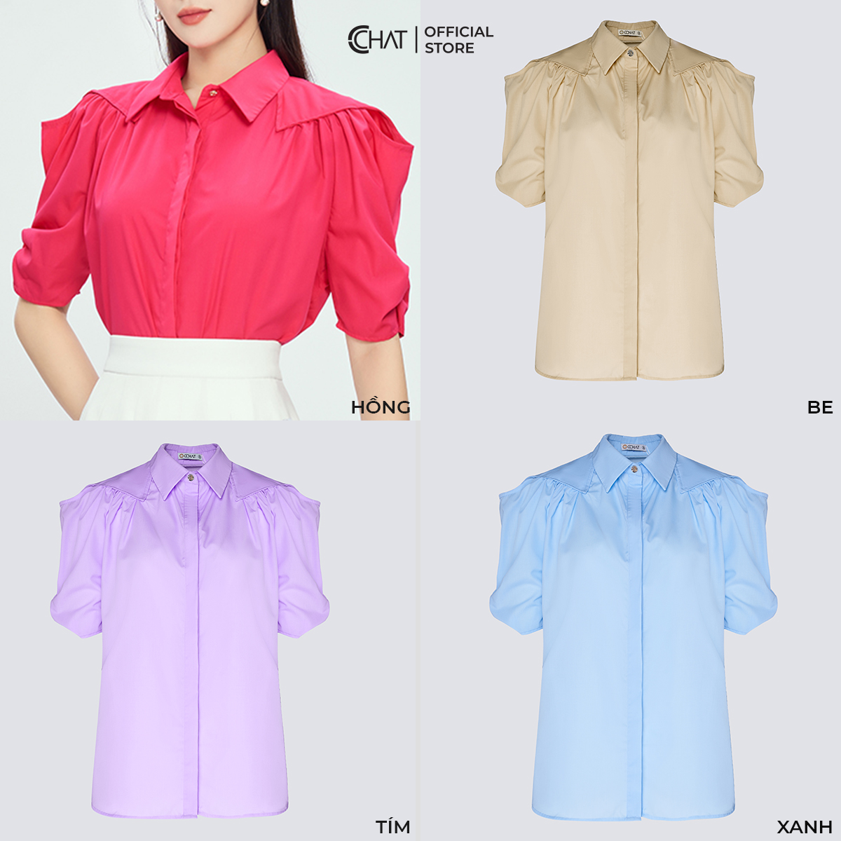 Áo Sơ Mi Nữ  Vai Kiểu Cutout Dáng Suông Chất Thô Cao Cấp 13FNT2010ST